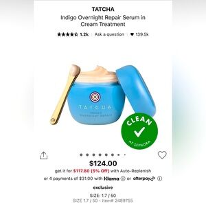 Tatcha Indigo Overnight Repair Serum in Cream Treatment